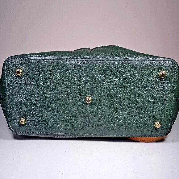 VALENTINA "Today is Your Best Day" Leather Tote Bag Purse Olive Green & Tan NWOT - Picture 9 of 9